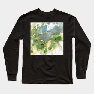 Spring water- alcobol ink abstract green and gold Long Sleeve T-Shirt